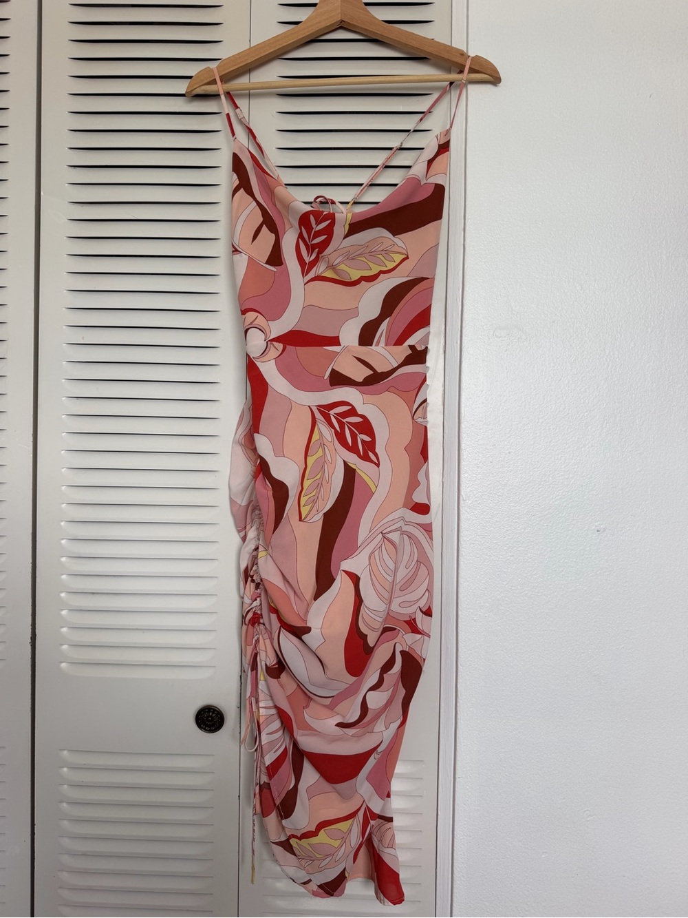 Forever 21 Pink & Red Leaf-Print Midi Slip Dress